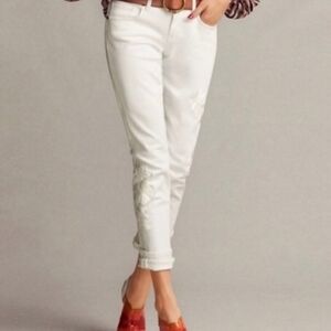 CABI Slim Boyfriend Embroidered White - Women's Size 10 Jeans  - BOHO